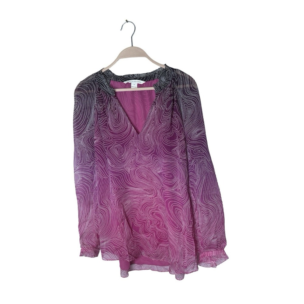 Diane von Furstenberg Blouse Womens 8 Pink Ombre Sheer Silk Lined High Low